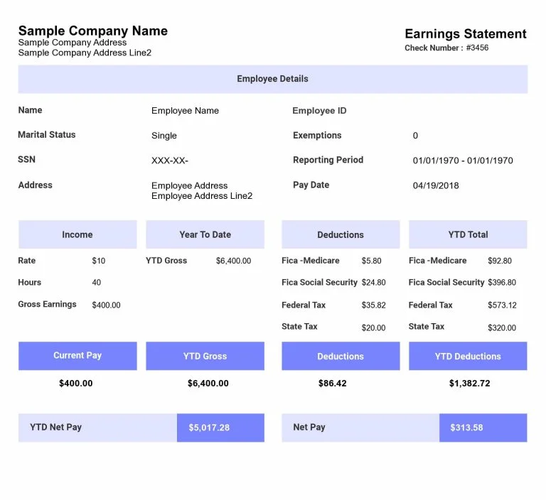 Template 6 pay stub template for sample company payroll statement