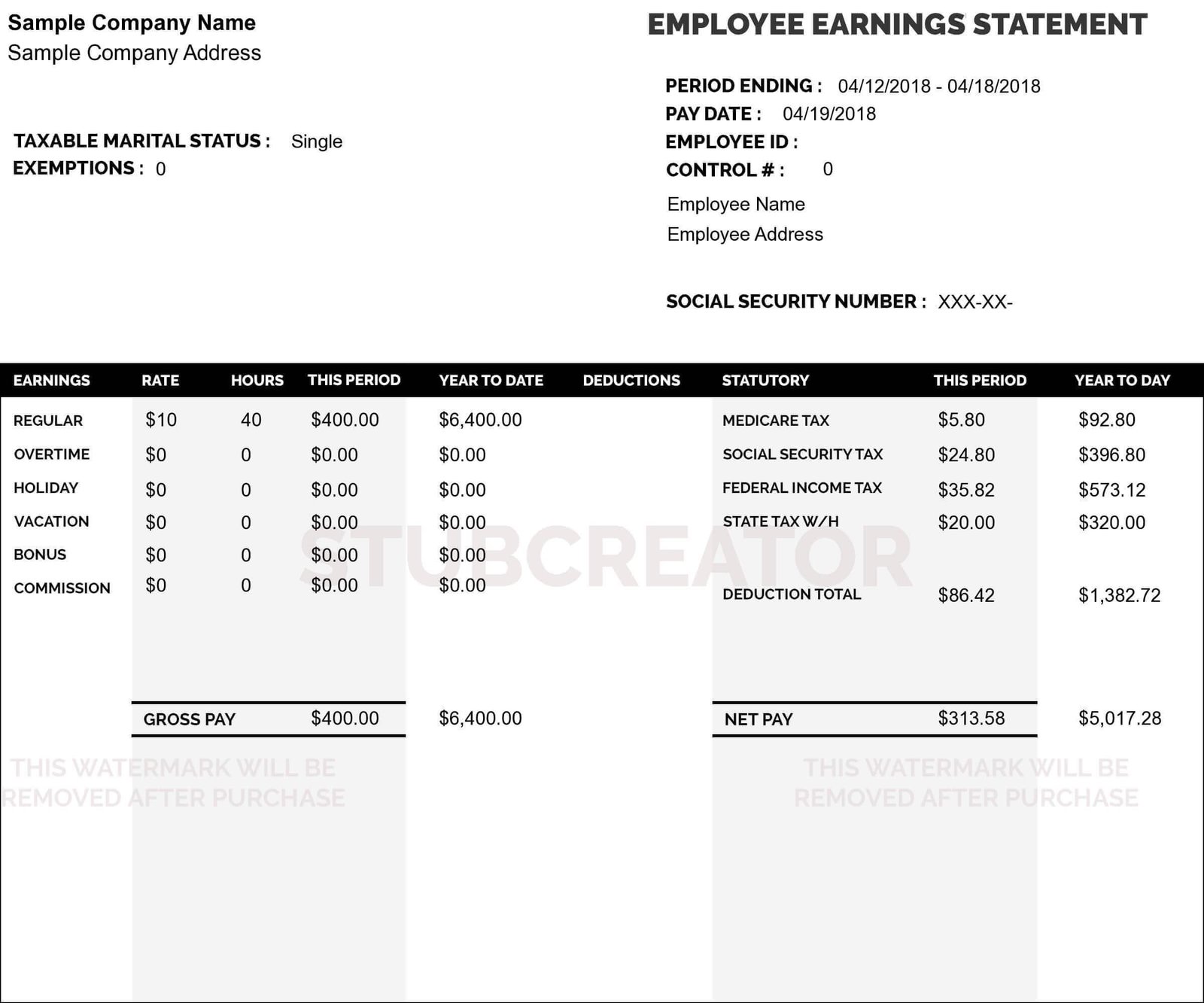 the pay stub Advanced template