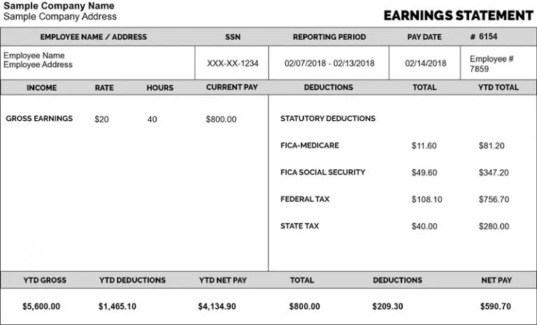 Default pay stub template for sample company payroll statement