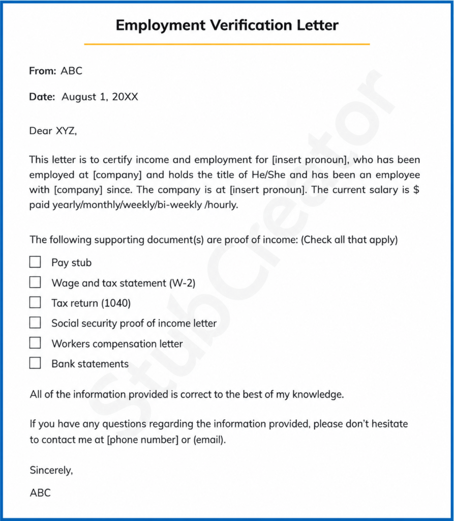1. Employment Verification Letter Example