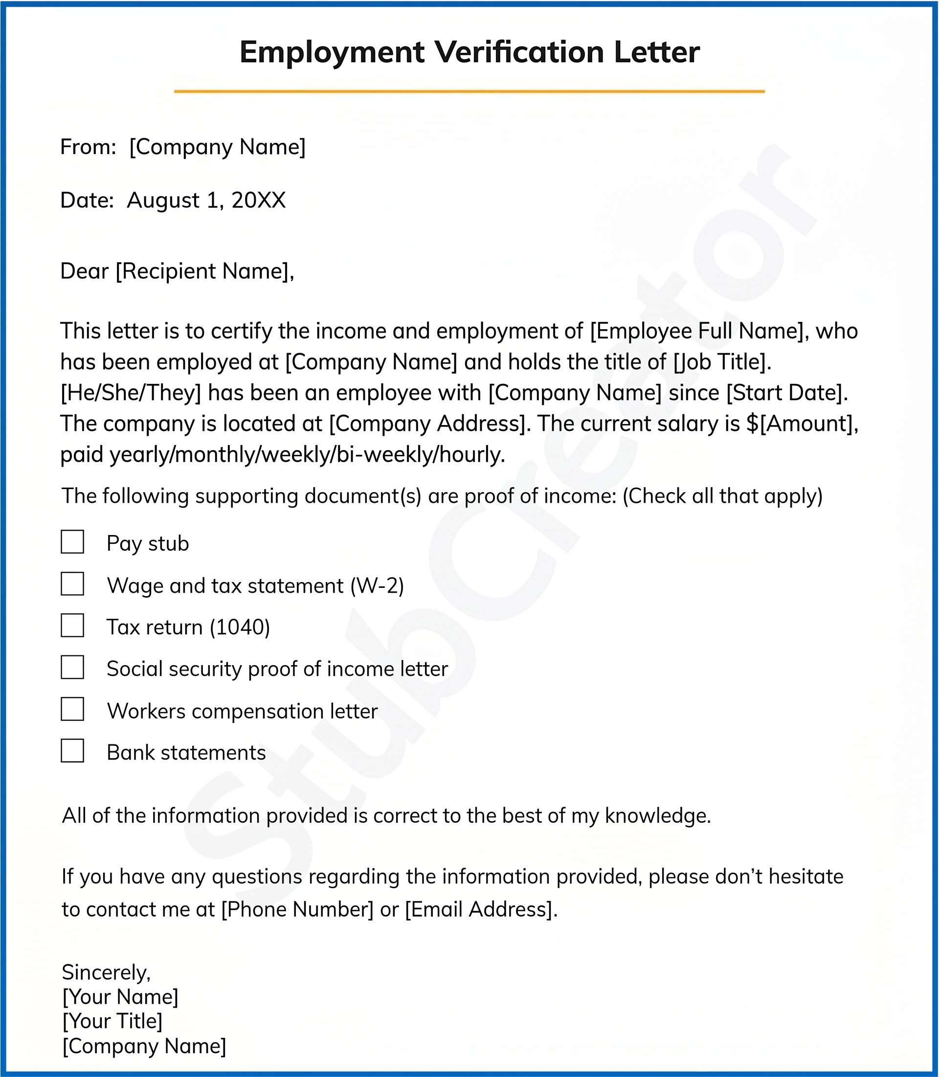 Employment Verification Template 1